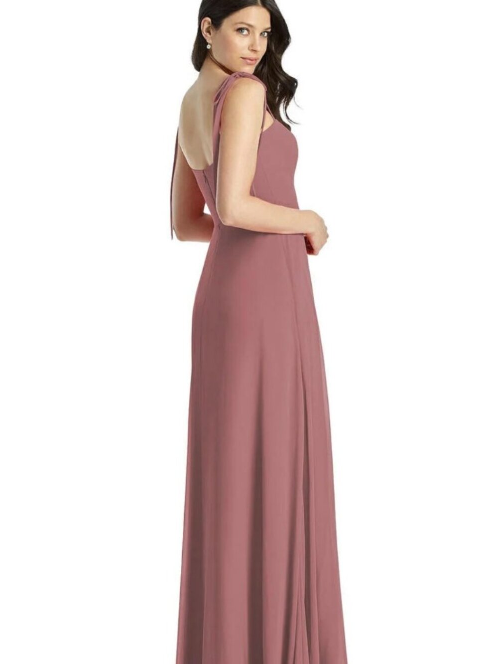 Dessy Collection 3042 Tie-Strap Chiffon Dress Front Slit French Truffle Size 4 - Picture 2 of 4